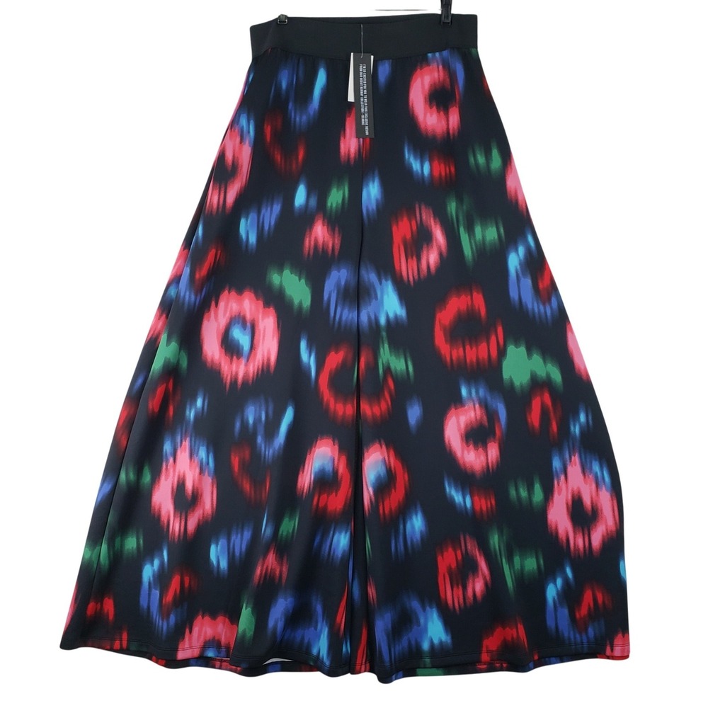 LuLaRoe Carissa Wide Leg Pants Women L Black Multicolor Ikat Boho Palazzo NWT